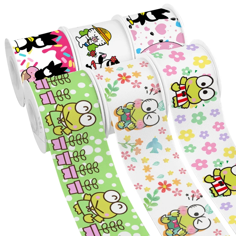 

50 Yards Sanrio Frog Cartoon Keroppi BadBadtz-maru Printed Grosgrain Satin Ribbon for Gift Wrapping Hair Bow Craft Handmade