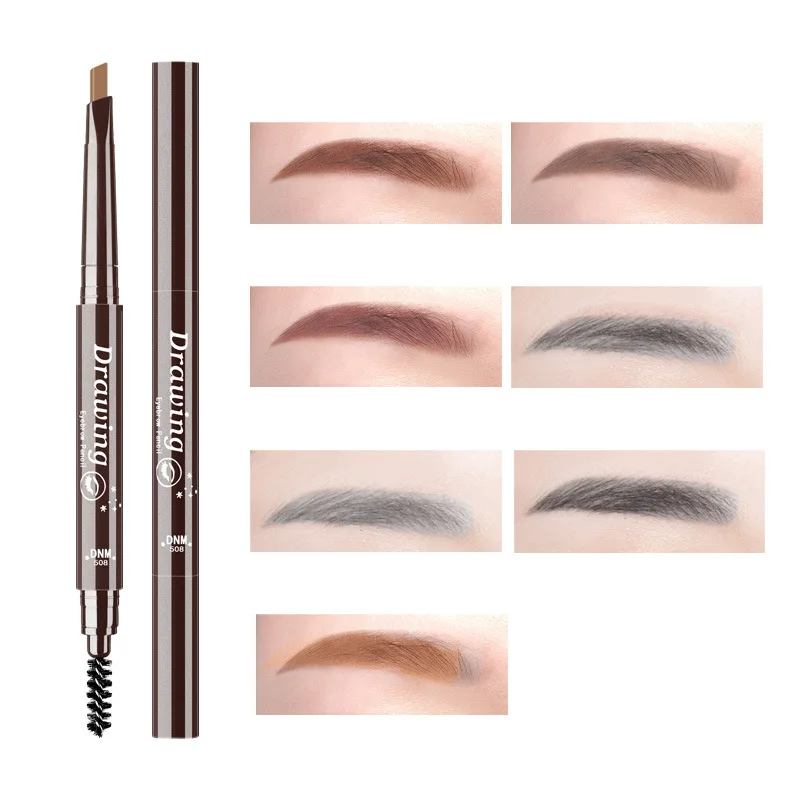 Lápis de sobrancelha automático de cabeças duplas de maquiagem natural de 5 cores com pincel de sobrancelha naturalmente fácil de colorir e desenhar lápis de sobrancelha