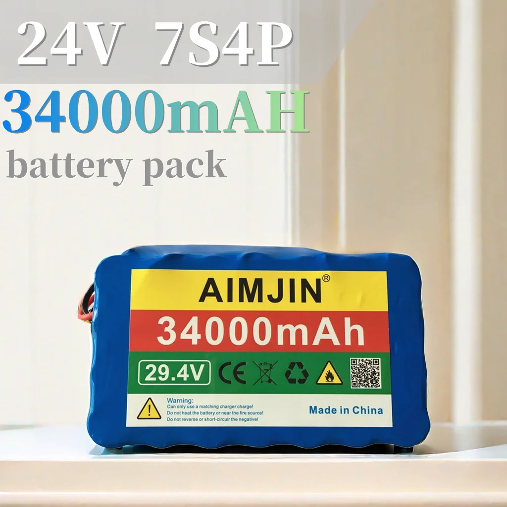 

7S4P 24V 34000mAh electric commuting equipment outdoor lithium-ion battery pack 18650 rechargeable battery+29.4V charger