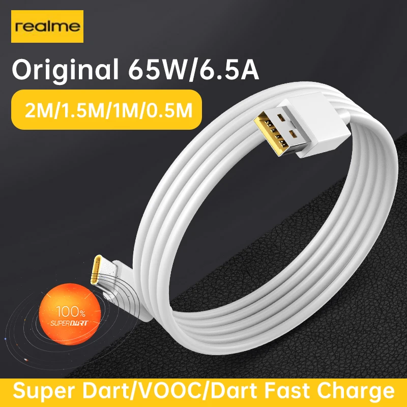 65w Realme Original Type C USB Cable Phone 50W 6.5A Fast Super Dart Charge Oppo Vooc Real Me 7 8 8i 9 Pro 9i X50 GT GT2 C31 Tipo