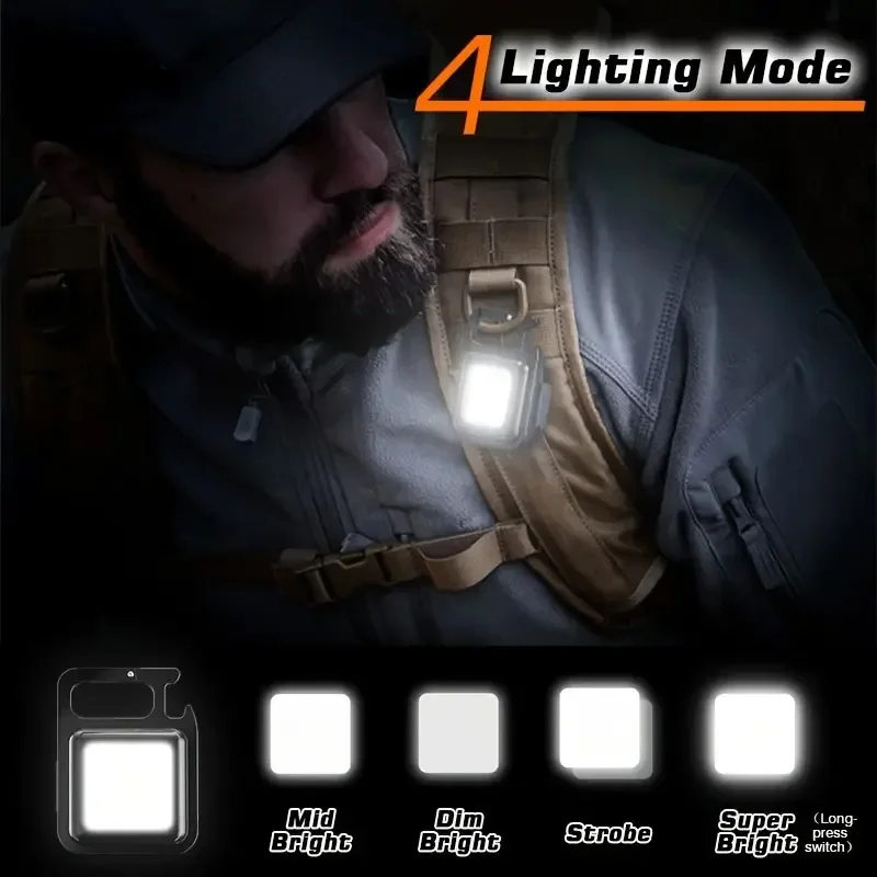 USB Rechargeable COB LED Keychain Flashlight Mini Portable EDC Light Magnetic Super Bright Lamp for Camping Fishing Outdoor Use