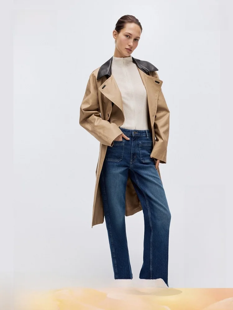 

Женские джинсы с высокой талией, прямые, широкие штанины, летние, ретро, H&M, из денима, хлопковая смесь, эластичные, повседневные, для женщин