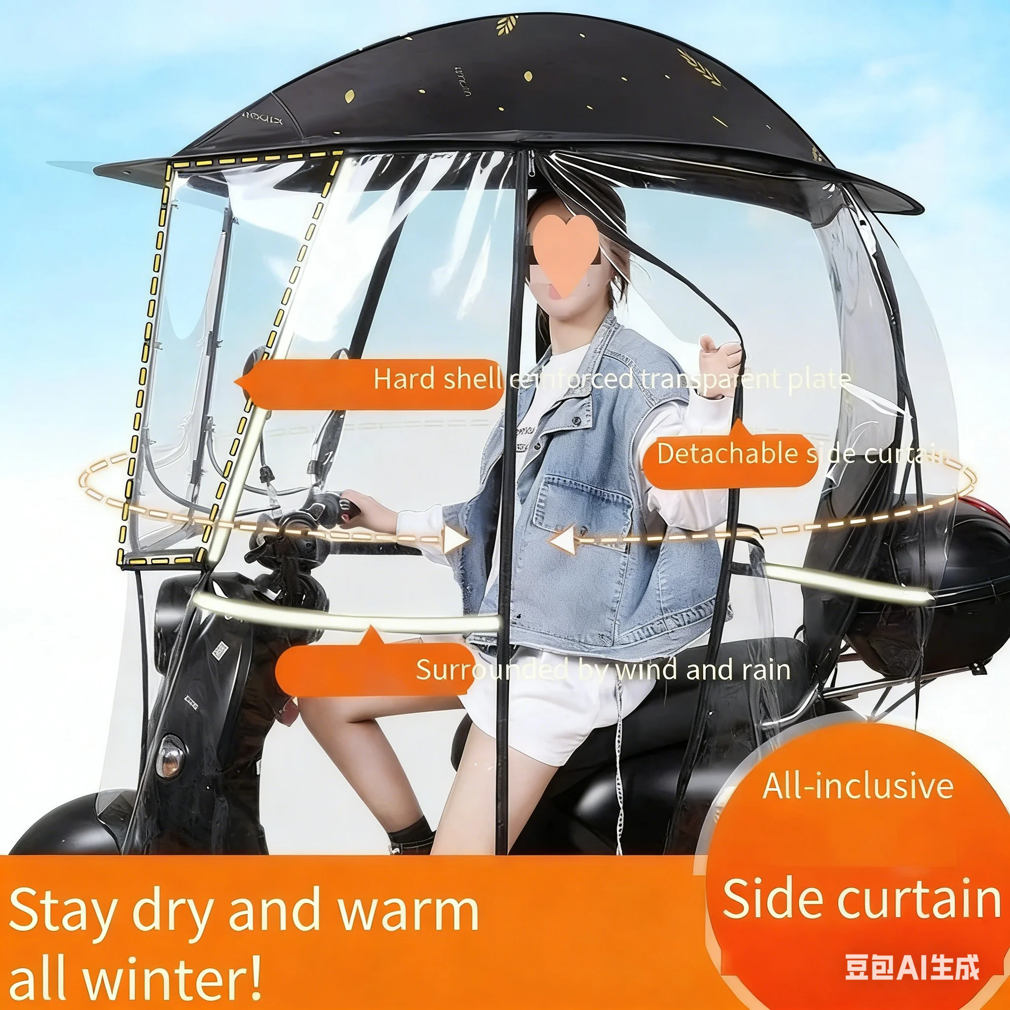 

Новый навес для электромобилей, солнцезащитный зонт-шторка для электровелосипедов, трициклов, скутеров, водонепроницаемый, защита от солнца и дождя