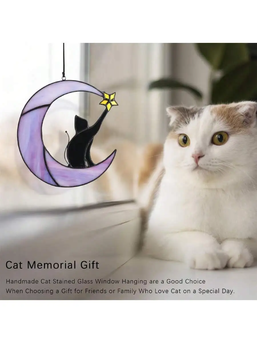 Ramadan Eid Mubarak Black Cat Purple Moon Window Hanging - Limited Edition Memorial Gift for Cat Lovers
