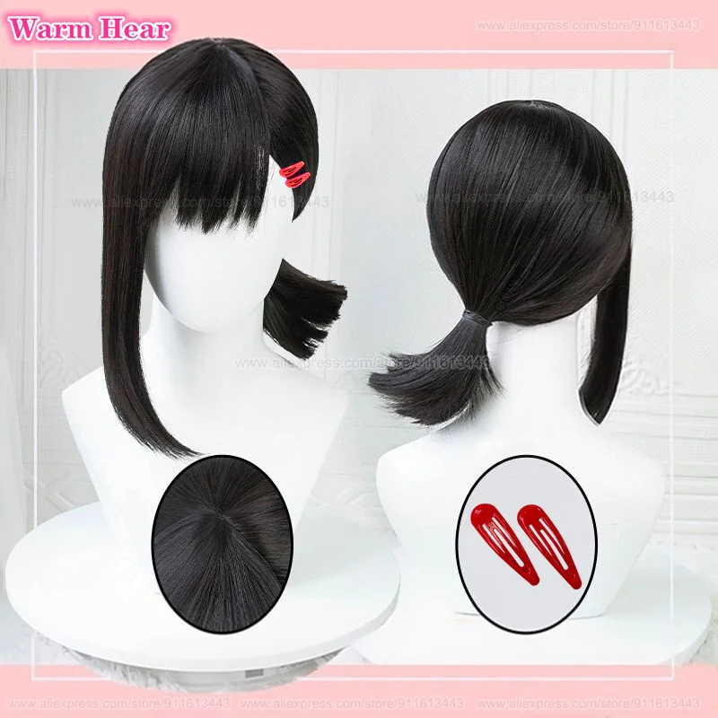 أنيمي Higashiyama Kobeni طويل 38 سنتيمتر ذيل حصان أسود تأثيري أنيمي شعر مستعار مقاومة للحرارة الاصطناعية الشعر هالوين شعر مستعار للحفلات + غطاء شعر مستعار