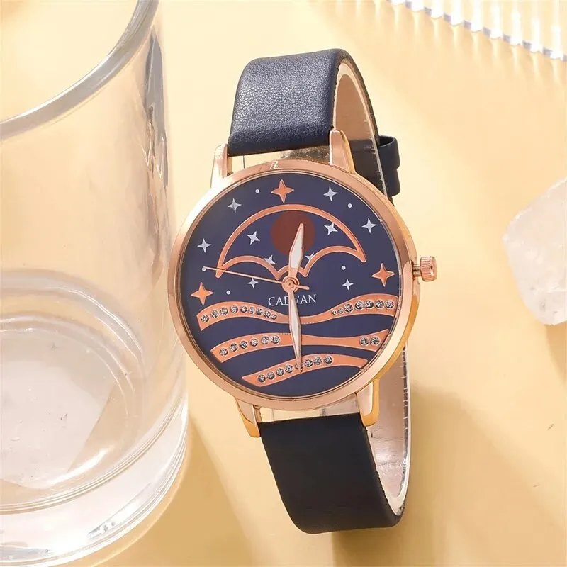 5pcs Set Women Fashion Quartz Watch Female Clock Moon Dial Luxury Brand Design Women Watches Simple Ladies Watches