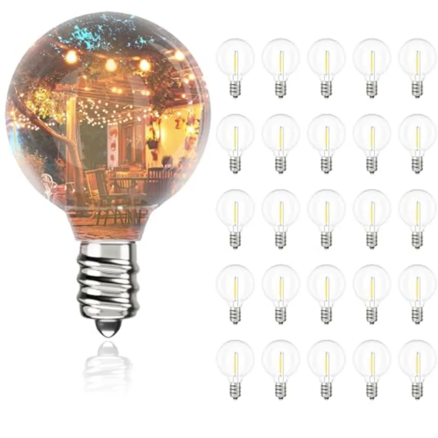 G40 LED Replacement Bulbs for Outdoor String Lights, Dimmable Shatterproof Globe Bulbs, E12/C7 Screw Base Edison Light Bulbs fo