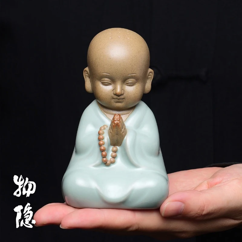 

Чайный питомец Zen Ru Yao в виде маленького монаха, премиум-класса, керамический, с кракелюрной глазурью, украшение для чайного набора, настольный декор, ручной работы, в нежном милом стиле