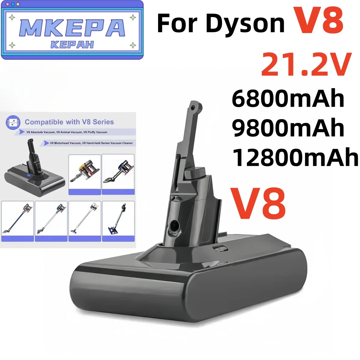 For Dyson 6800mAh/9800mAh/12800mAh V8 21.6 Volts Lithium battry Vacuum Cleaner Battery, Rechargeable Power Tool Battery