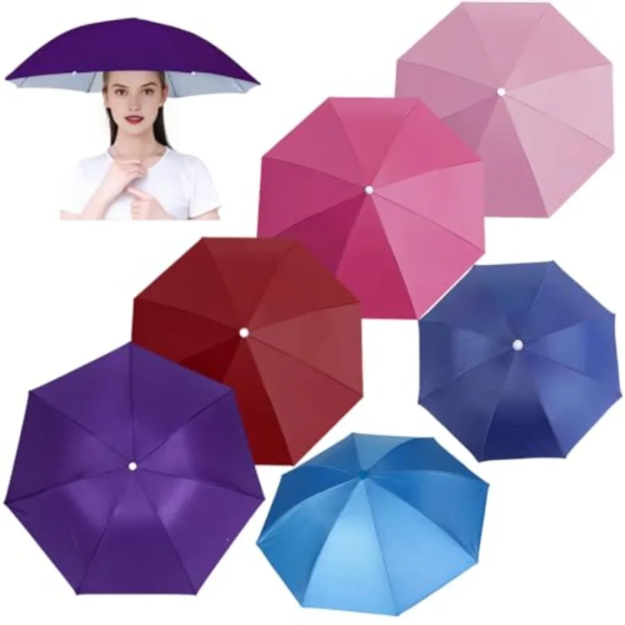 

6 PCS Umbrella Hat Sports Head Umbrella Hats for Women 21" Diameter Folding Waterproof Fishing Hat for Outdoor Party Beach Hiki