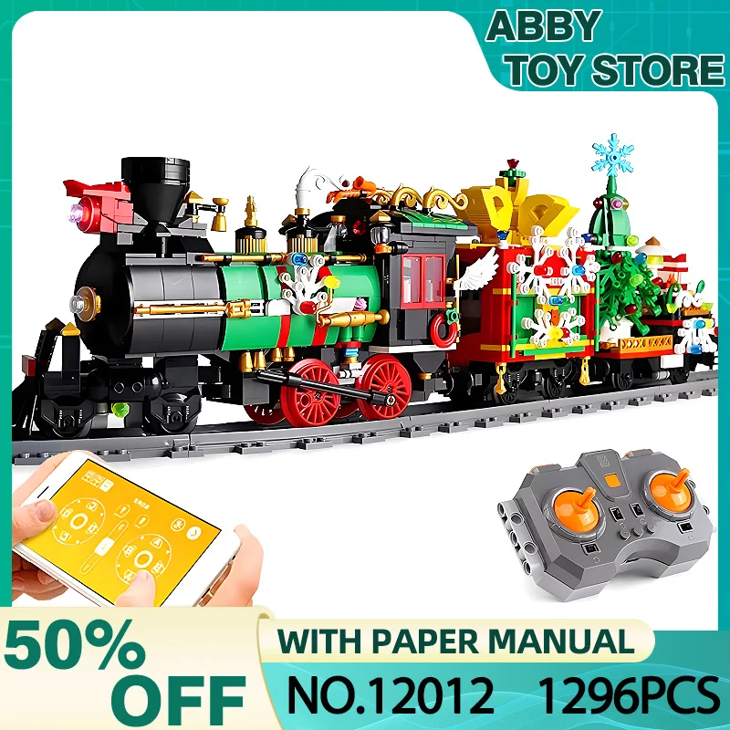 MOULD KING 12012 Technical Train Building Blocks The RC Winter Holiday Model Bricks Puzzle Assembly Toy Christmas Gifts For Kids