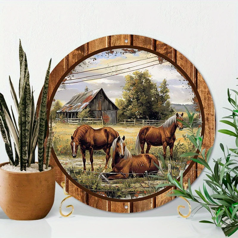 

Metal Horse On The Farm Wreath Round Metal Wreath Signs For Wreaths, Sign Creations Door Hanging wall vintage home decor