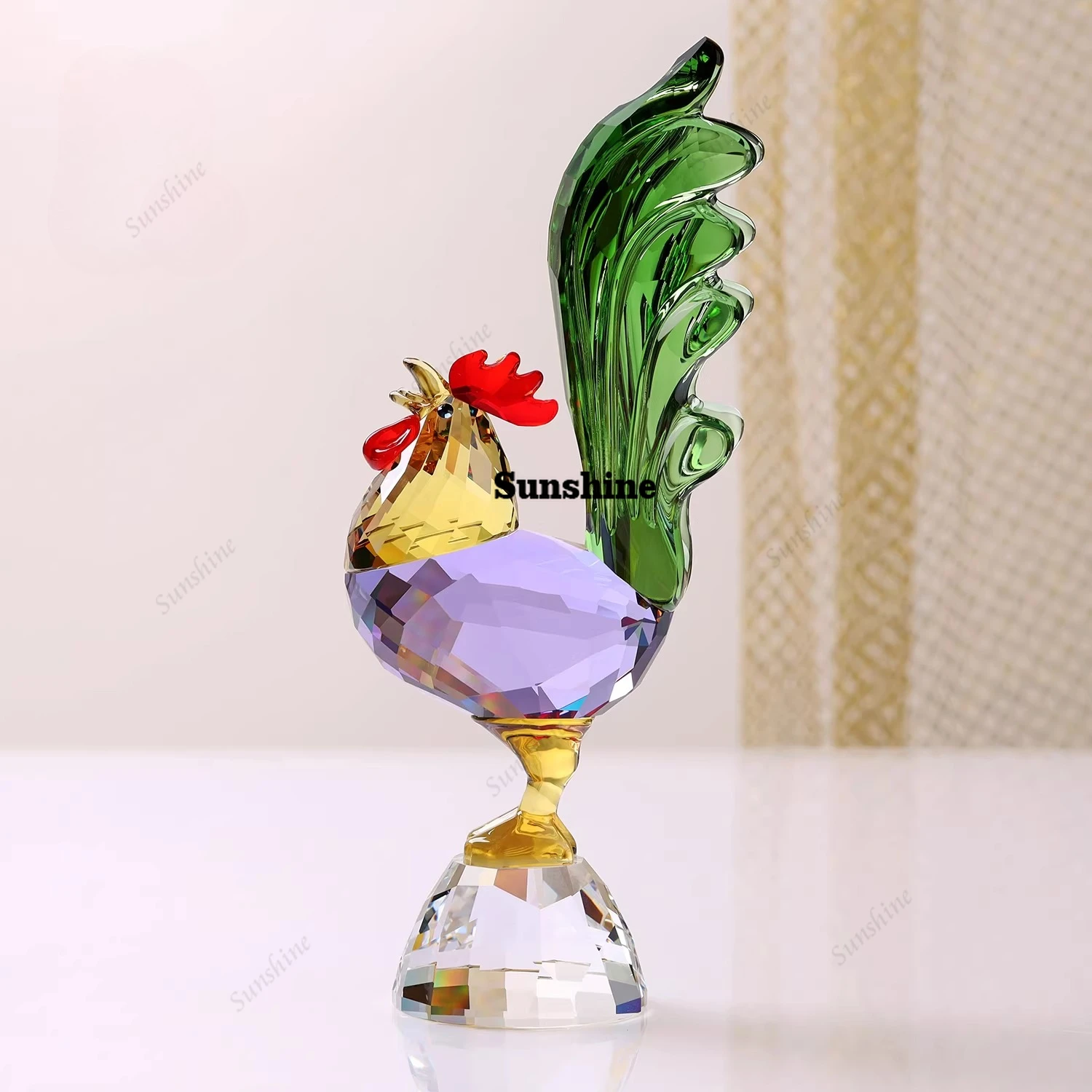 Home crystal multicolored rooster announcement decoration lucky mascot ornament