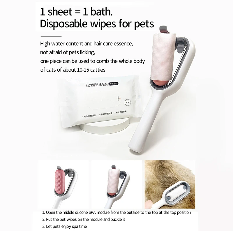 Cat Grooming Brush Cleaning Comb Floating Hair Removal Comb with Disposable Wipes Pet Grooming Accessories for Cats Dog Brush