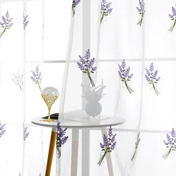 1PC Purple Lavender Embroidery Sheer Curtain for Living Room Rustic Voile Window Drape Kitchen Custom Blind #E