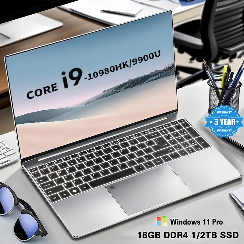 Fingerprint Unlock Notebook Windows 11 Portable Laptop  Core i9-10980HK/i9-9900U 15.6 Inch 16GB RAM 1TB SSD Office Computer