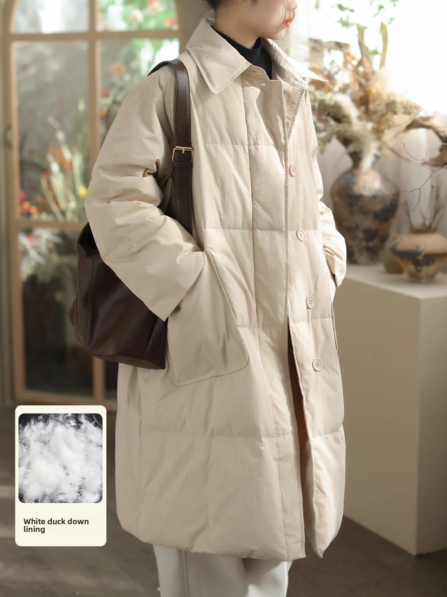 

Повседневное универсальное пуховое женское пальто средней длины с воротником в стиле ретро, универсальное осенне-зимнее новое женское пальто