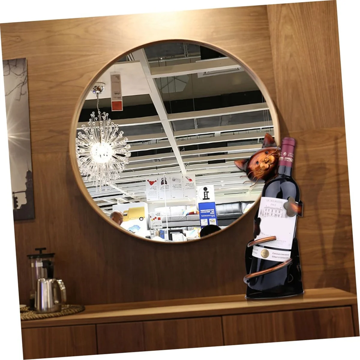 حامل النبيذ القط رف حامل النبيذ على شكل قطة حامل معدني ديكور زجاجة النبيذ القط حامل النحت GSY