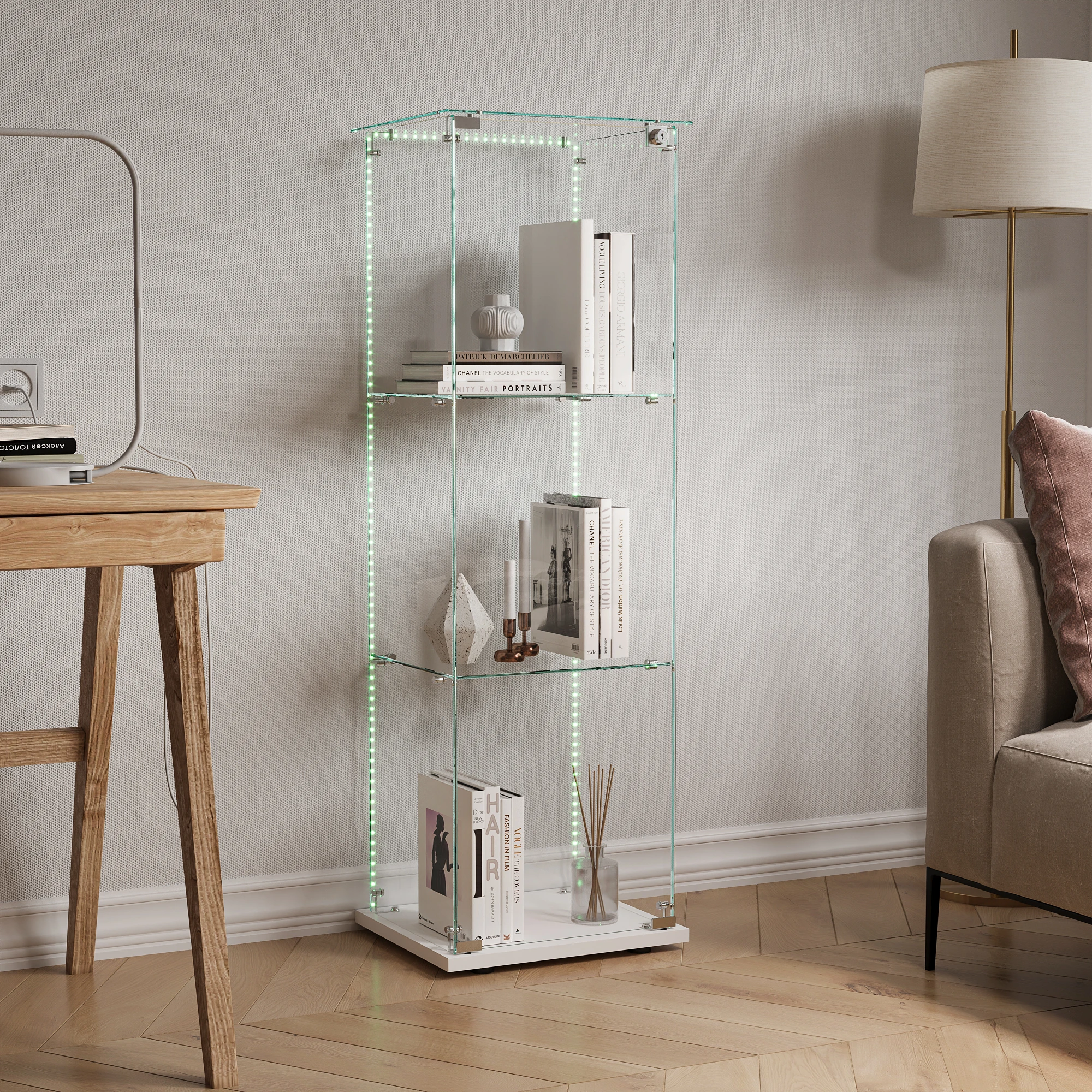 Rosahqnda glazen vitrinekast met één deur, 5 planken, zwarte curiosakasten voor woonkamer, slaapkamer, kantoor, collectiedisplay