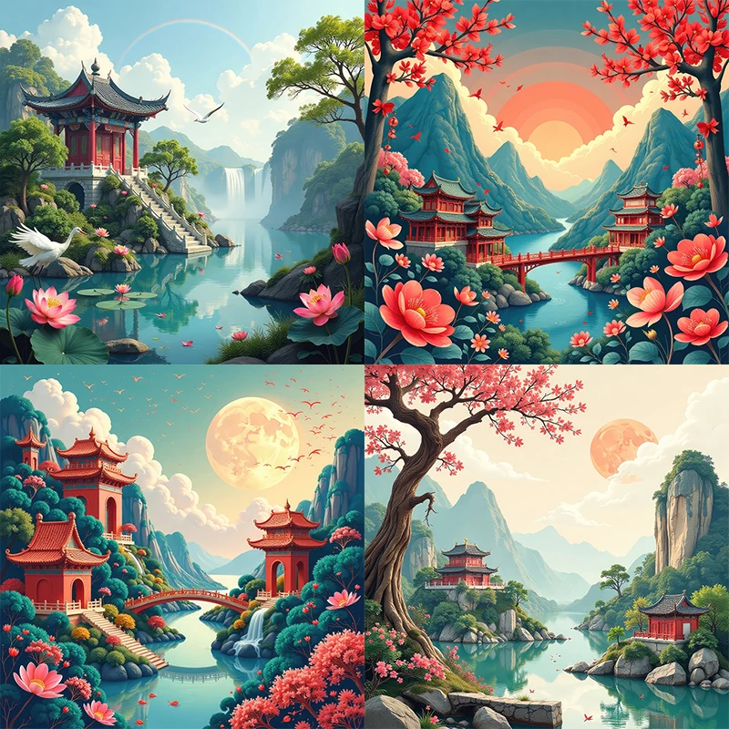 Three Ratels QL143 Beautiful colorful landscape fairy tale poster  for home decoration PVC self-adhesive