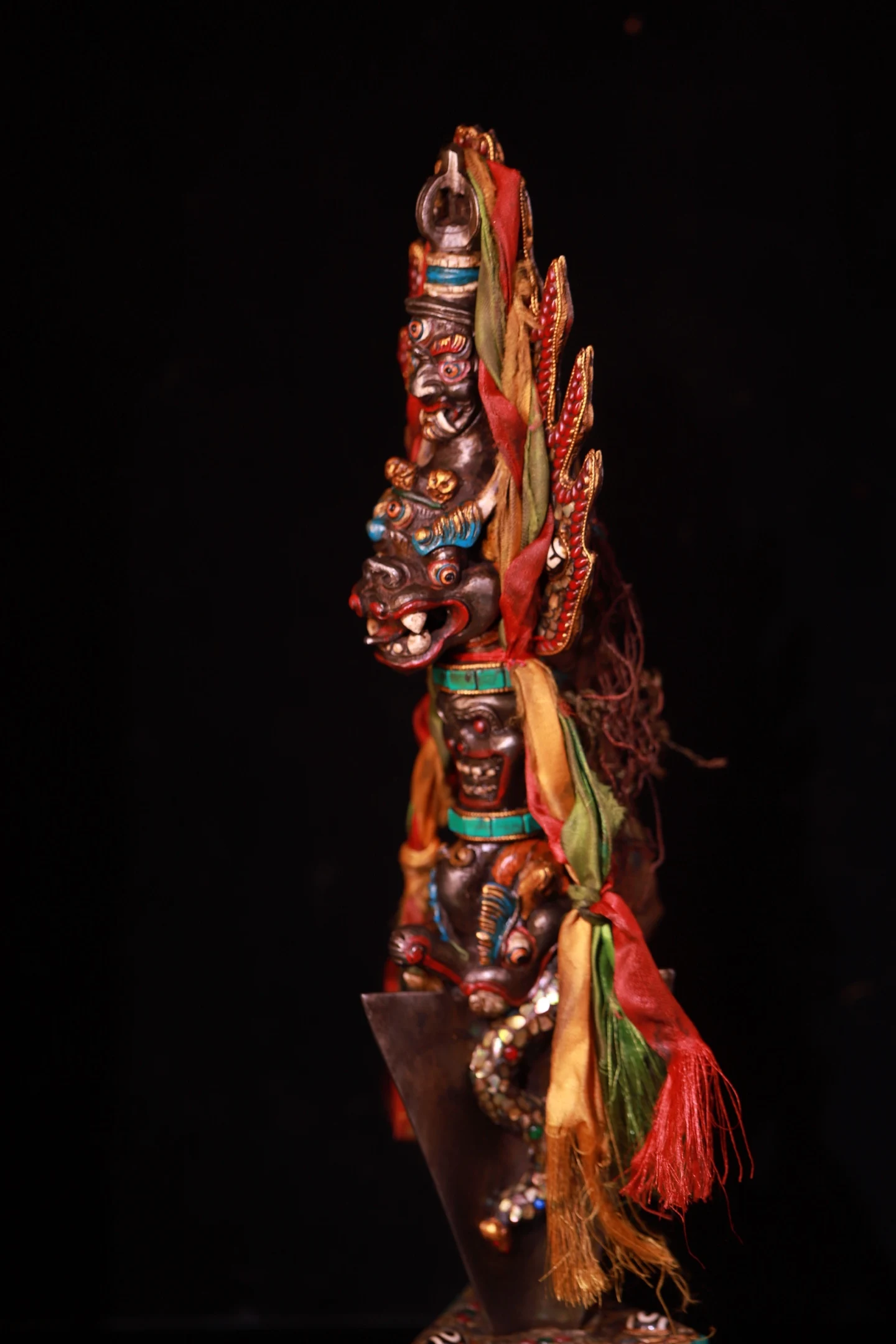 Old Tiantie Mosaic Gem gZi Beads Shell Turquoise Yamantaka Buddha Head Mahakala skull Dorje Vajra Phurpa prayer flag Base