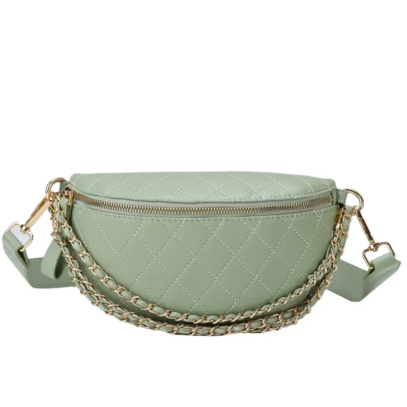 Bolso cruzado de pecho con correa de hombro ancha con cadena de cremallera para mujer, bolsos cruzados diagonales, bolsos de cintura pequeños casuales de moda Ins