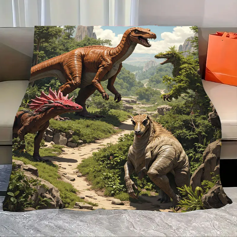 

1 шт. фланелевое одеяло «Приключение динозавра» — доисторическая лесная сцена, мягкий и уютный плед