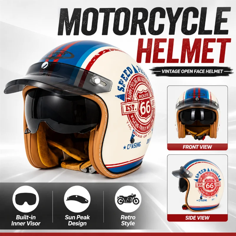 Vintage Open Face Retro Helmet - Casco Moto Vintage Open Face Retrò