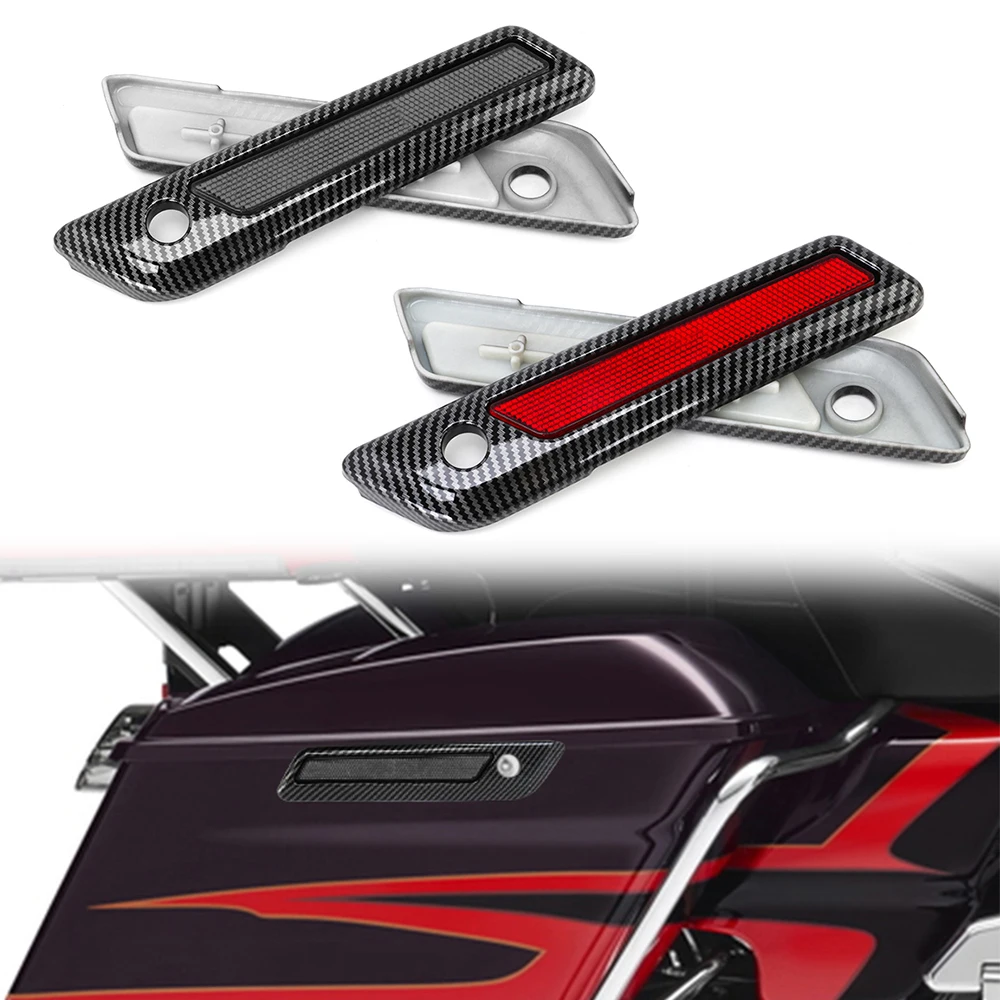 Black Motorcycle Smoke Hard Saddlebag Guard Reflector Latch Cover For Harley Touring Road King Road Glide Street Glide 2014-up