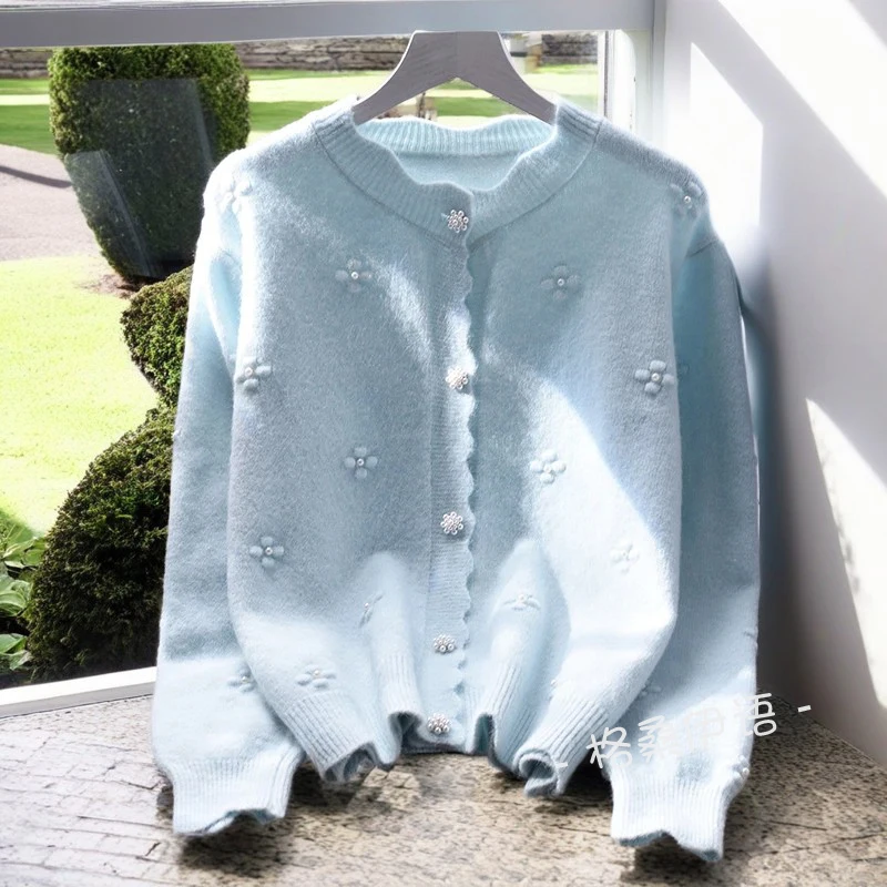 

Spring Purple Mini Flannel Sweater Vest Women's 3D Flower Cardigan Loose Autumn 2026 New Cardigan Bead Soft Knit Jumpers