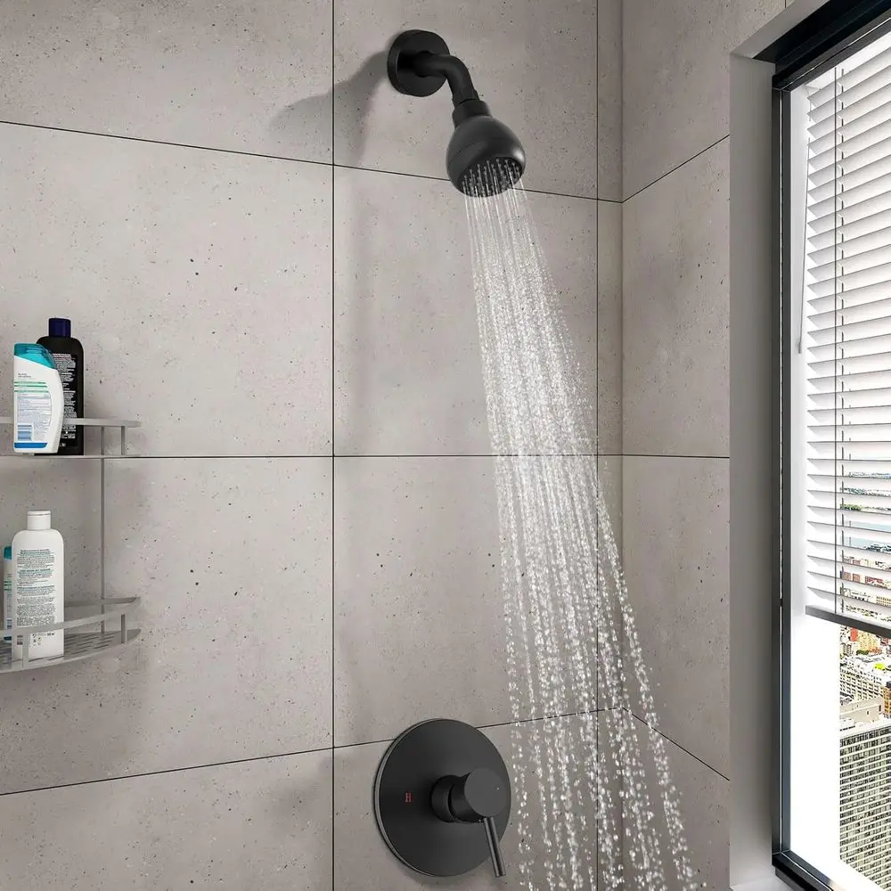 Système de douche noir mat à poignée unique avec valve rugueuse et kit de garniture