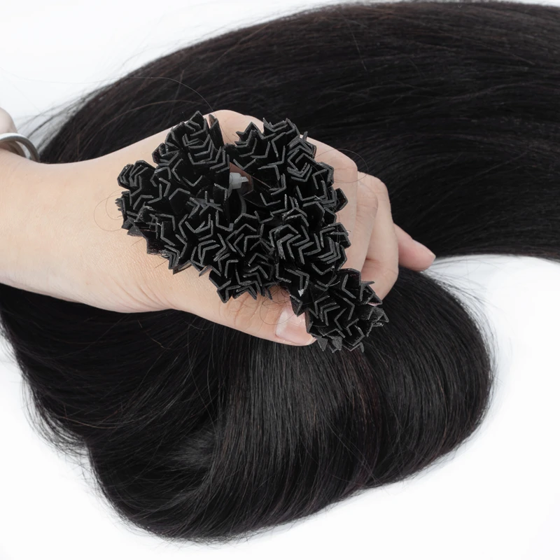 K팁 헤어 익스텐션 인모 라이트 야키 큐티클 레미 프리 본디드 케라틴 핫 퓨전 헤어 익스텐션 14-26인치 1B V팁