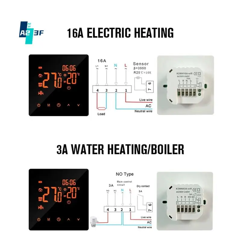 

A23F-Tuya Wi-Fi беспроводной термостат с сенсорным экраном, регулятор температуры, водяной/электрический газовый котел с подогревом пола для Alexa