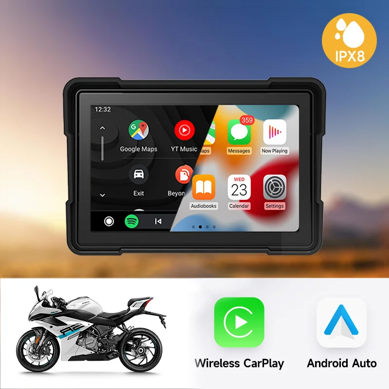 5/7 인치 오토바이 네비게이션 GPS 무선 카플레이 안드로이드 오토 멀티미디어 플레이어 IPX8 방수 범용 설치 용이