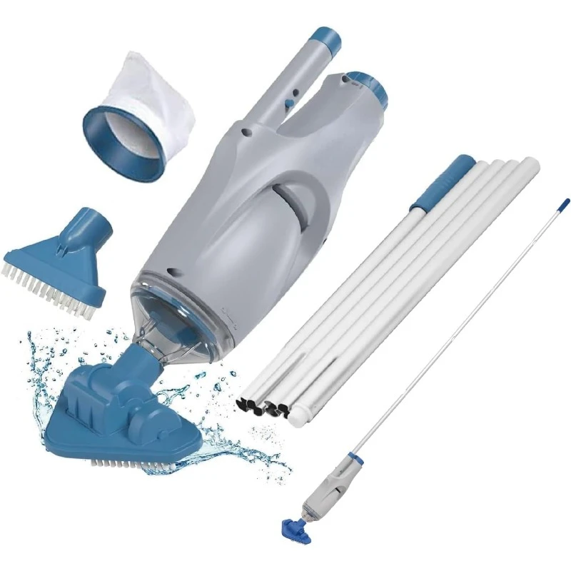 2024 Rechargeable Handheld Pool Vacuum Set with Adjustable Pole and 2 Interchangeable Brush Heads, for Above Ground Pool