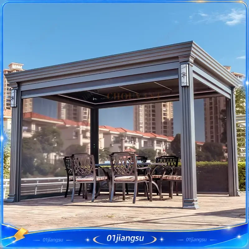 Modern Automatic Bioclimatic Aluminum Pergola Outdoor Patio Gazebo with Opening Louvered Roof Powder Coated Arches for Garden