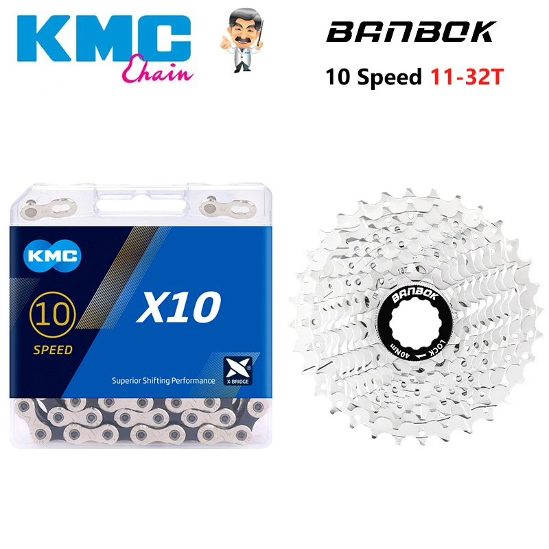 BANBOK 10 Speed Road Bike Cassette Sprocket 11-25T/28T/32T X10 10V Original Bicycle Chains Flywheel Kit Parts