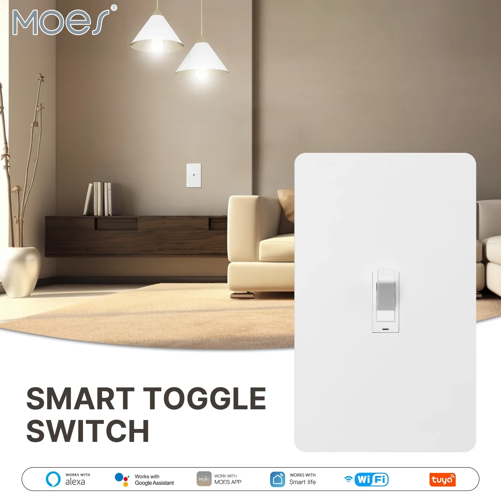 

MOES Tuya WiFi Smart Toggle Style Switch US Neutral Wire Required 3-Way Switch App Remote Control Work With Alexa Google Home