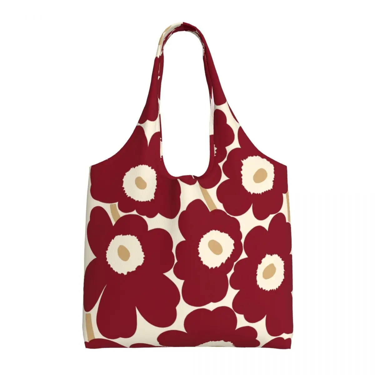 Custom Recycling Little Poppy Print Shopping Bag Women Canvas Shoulder Tote Bag Washable Modern Style Groceries Shopper Bags