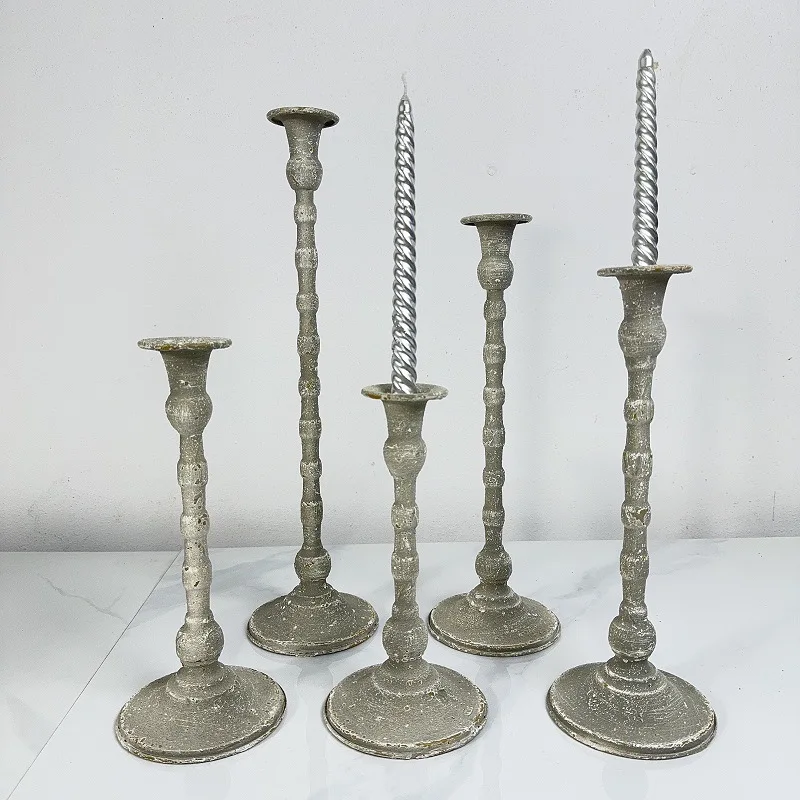 

American retro gray candle holder single long pole wrought iron candle cup cafe homestay decoration tall candle holder ornament