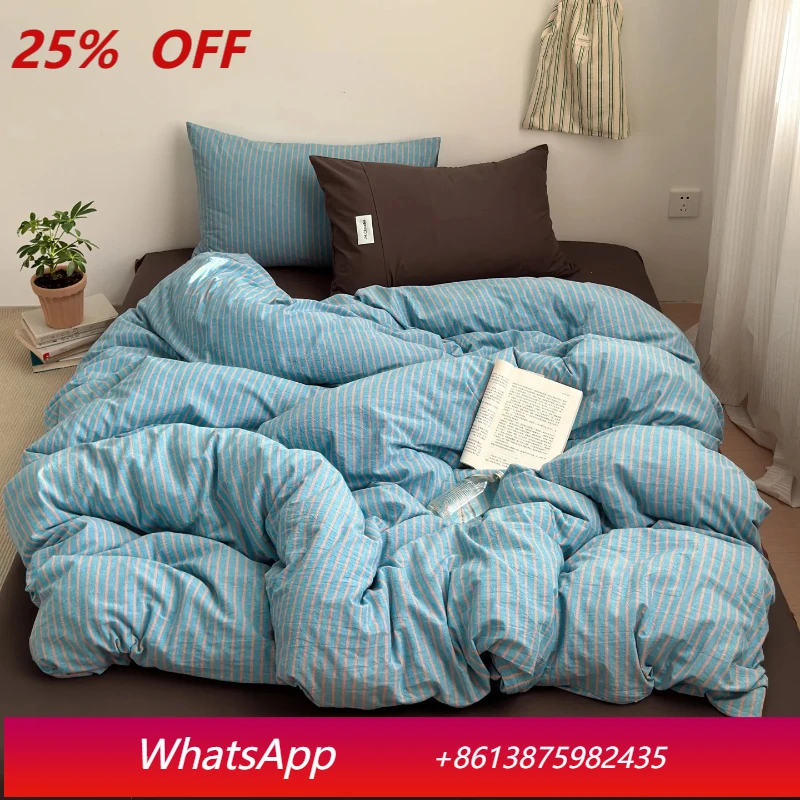 

Simple style bedding set Nordic striped quilt cover set pure cotton