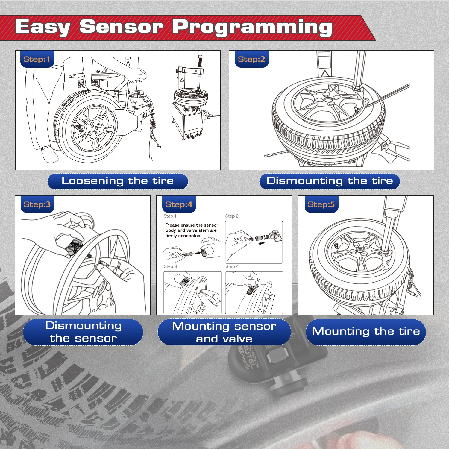 Autel MX Sensor 433MHZ 315MHZ TPMS Sensor Tire Repair Tools 2024 New Packaging 2in1 MX-Sensors Work with TS508 Russian in Stock