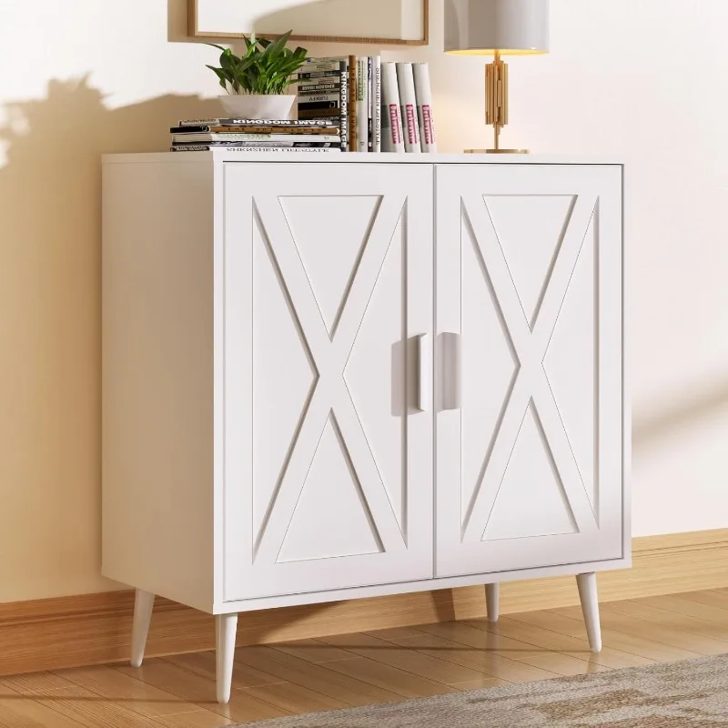 Kitchen Sideboard Buffet Cabinet with 2 Doors,  Storage Cabinet with Adjustable Shelves, Modern Coffee Bar Cabinet (White)