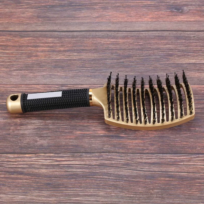 Bebar Bristleヘアブラシ女性用、湾曲したデタンリングヘアブラシ、長い、厚く、薄く、防ぎ、3個