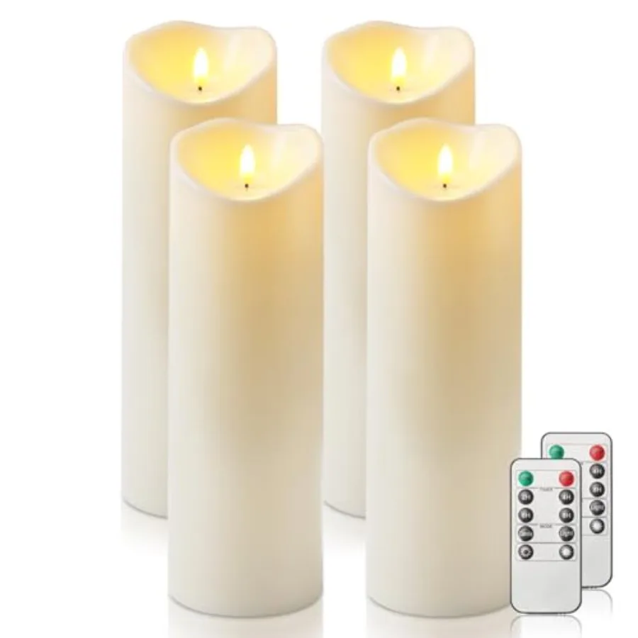 

Outdoor Waterproof Flameless Candles with Timers and Remote Control Battery Operated Candles LED Plastic Candles Set of 4