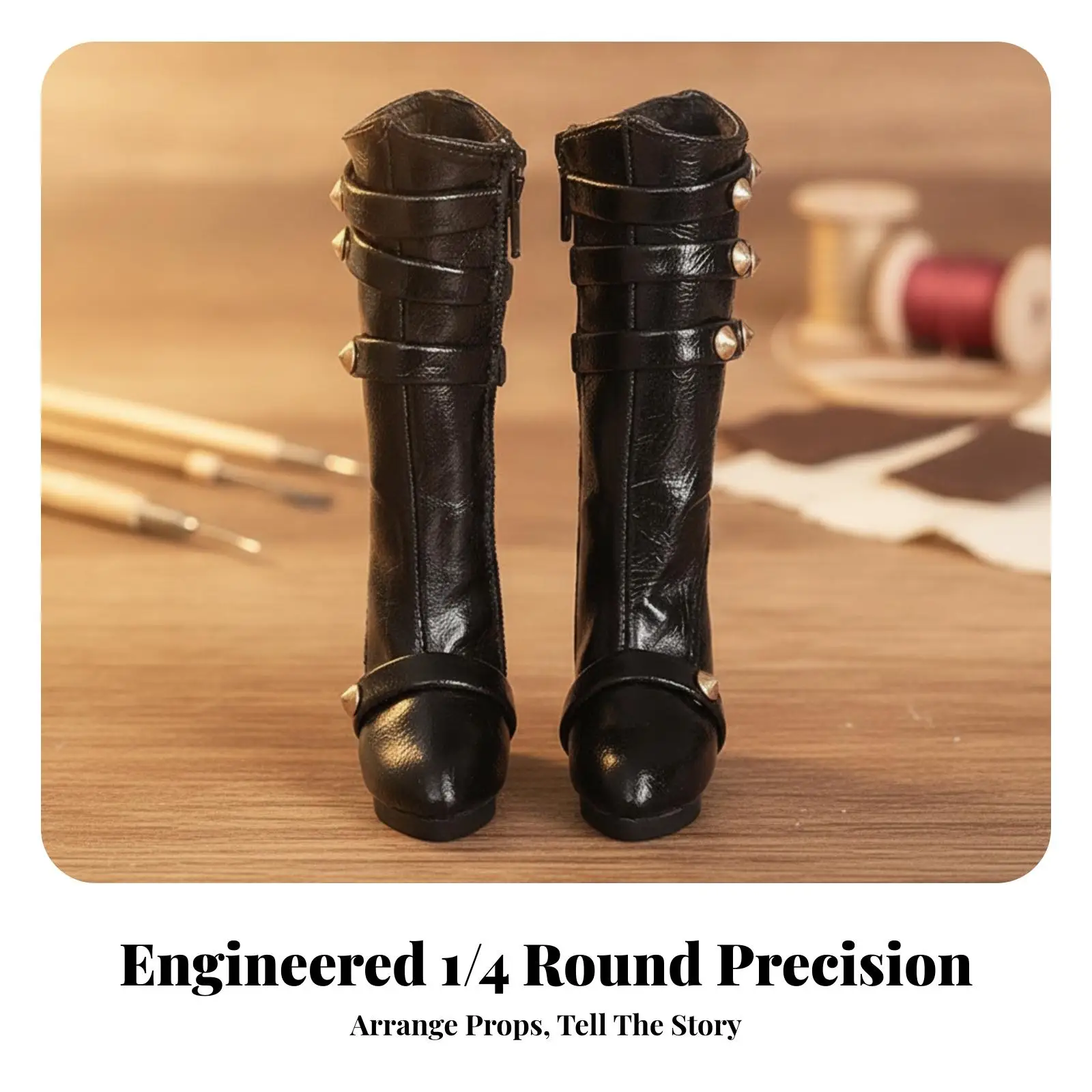 Knee-High Doll Boots with Zipper Sophisticated Pointed Toe Doll Boots with Straps BJD Shoes Miniature Footwear Handmade