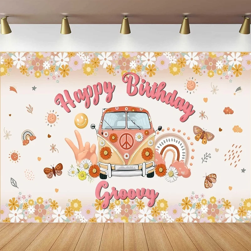 

Photography Backdrop Retro Hippie Boho Birthday Party Banner Daisy Flower Groovy Sign Background For Hippie Theme Baby Shower