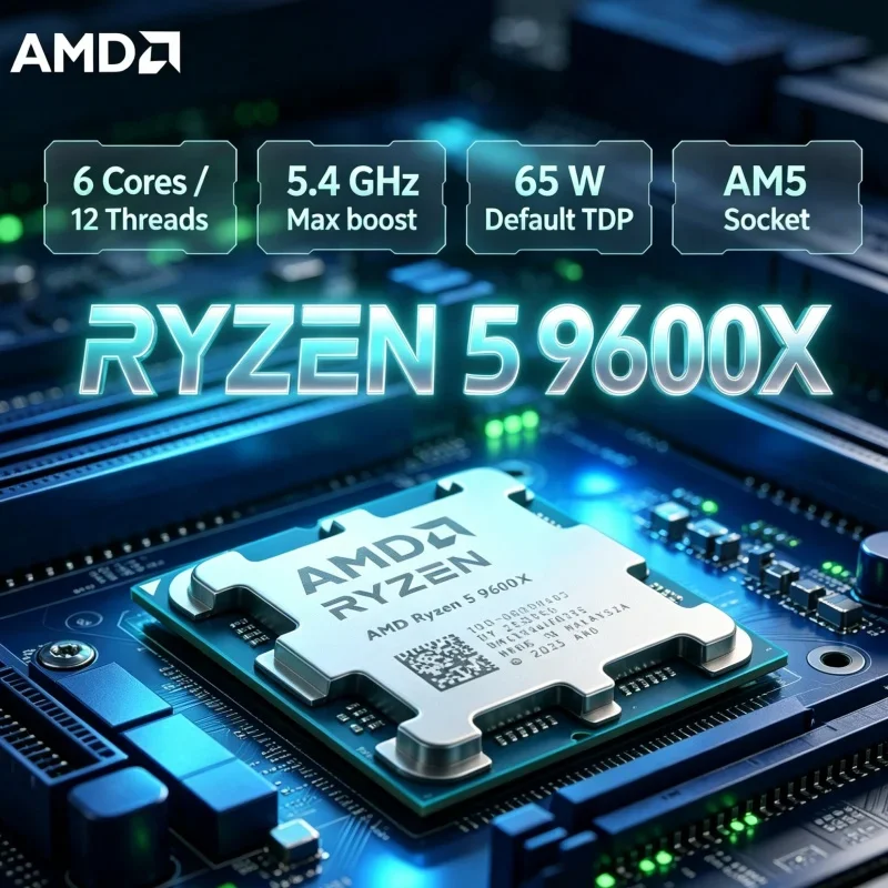 High Performance Gaming Processor AMD Ryzen 5 9600X 6C12T 65W TDP DDR5 AM5 Socket for FPS Games Titles PC Build