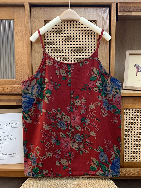 Gilet estivo da donna ampio Svel Retro etnico Sle Stampa floreale Cotone rotondo Ne Top di media lunghezza giapponese di fascia alta plus...