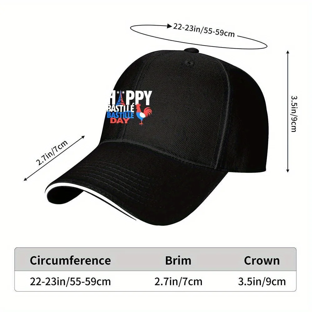 Happy Bastille Day Baseball Cap Eiffel Tower Rooster French Flag Colors Polyester Outdoor Adjustable Hat